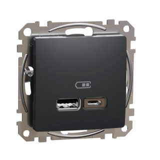 SCHNEIDER SDD114402 SEDNA Dvojitá USB A+C nabíječka 2.4A, Antracit