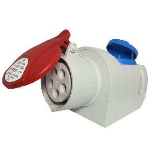 Nástěnná zásuvka 16A/5p kombinovaná se zásuvkou 230V IZVZ 1653, 400V, IP44, 16A, 5-pól