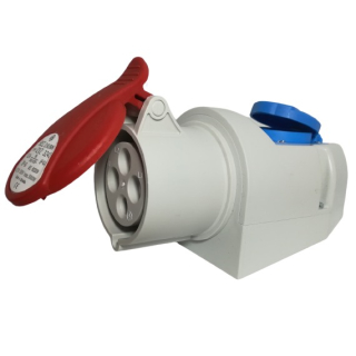 Nástěnná zásuvka 32A/4p kombinovaná se zásuvkou 230V IZVZ 3243, 400V, IP44, 32A, 4-pól