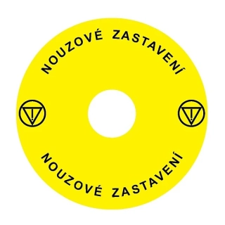 NOARK 106808 Ex9P1 H S9CZ Štítek nouzového zastavení žlutý, průměr 90 mm, CZ