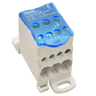 Tracon FLSO16 Odbočná svorka, s výklopným ochranným krytem 3×16(16)mm2 / 4×10(6)mm2, 1000VAC/DC, 80A