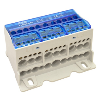 Tracon FLSO35-4P Odbočná svorka, s výklopným ochranným krytem 4×35(25)mm2 / 3×5×10,3×2×25 / 4×16,6×25mm2, 690VAC/DC,125A