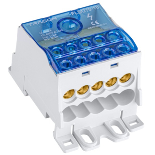 Tracon FLSO70-10 Odbočná svorka s výklopným ochranným krytem 1×70(50)mm2 / 10×16mm2, 690VAC/DC, 175A