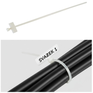 Tracon 200J Stahovací pásek s příčným štítkem, přírodní 210×2,5mm, průměr svazku 5-45 mm, PA6.6, štítek velikost 15×30 mm
