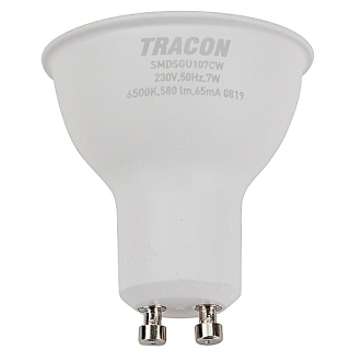 Tracon SMDSGU107NW LED žárovka, tvar koule s čipem SAMSUNG 230V, 50Hz, GU10, 7W, 630lm, 4000K, 120°, SAMSUNG chip, EEI=F