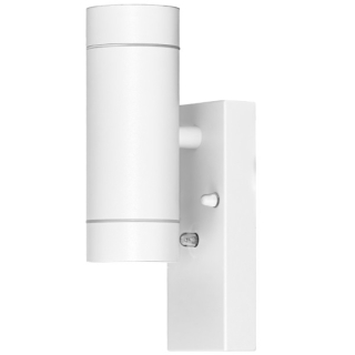 Tracon SPGU10IPFA2F Nástěnné bodové svítidlo, exterier., bílé, soumrak. spínač 100-240VAC, 50Hz, 2xGU10, max.35W, 30lux, IP44