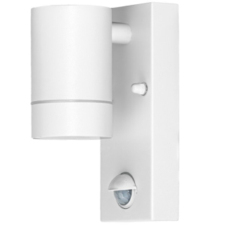 Tracon SPGU10IPFS1F Nástěnné bodové svítidlo, exterier., bílé, pohyb. snímač 100-240VAC, 50Hz, 1xGU10, max35W, 10s-4min, max 8m, 3-2000lx, IP44