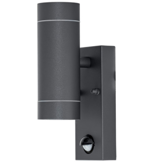 Tracon SPGU10IPFS2A Nástěnné bodové svítidlo, exterier., antracit, pohyb. sním. 100-240VAC, 50Hz, 2xGU10, max35W, 10s-4min, max 8m, 3-2000lx, IP44