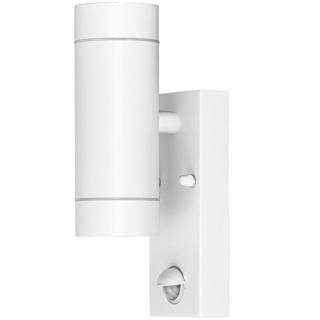 Tracon SPGU10IPFS2F Nástěnné bodové svítidlo, exterier., bílé, pohyb. snímač 100-240VAC, 50Hz, 2xGU10, max35W, 10s-4min, max 8m, 3-2000lx, IP44