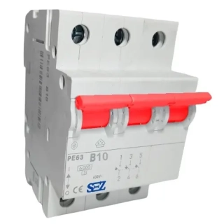 Jistič třípólový charakteristika B, 10A, 6kA