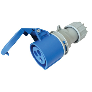 Tracon TICS-213H Spojovací průmyslová zásuvkas kabelovou přechodkou 16A, 230V, 2P+E, 6h, IP44