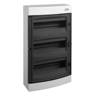 Noark 106196 PNS 3x18T Plastová rozvodnice, průhledné dveře, montáž na omítku, IP40, 3 řady, 3x18 modulů