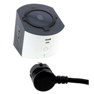 Legrand 049412 Prodlužovací kabel s bezdrátovou nabíječkou, H05VV-F3G, 2 m, 2 zásuvky + 2 USB, bílo/černá