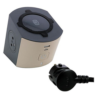 Legrand 049402 Prodlužovací kabel s bezdrátovou nabíječkou, H05VV-F3G, 2 m, 2 zásuvky + 2 USB, bílo/hnědošedá