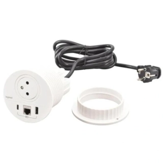 LEGRAND 654701 DISQ 80 ZAPUŠTĚNÁ NABÍJEČKA USB A+C, Zásuvka a RJ45 BÍLÁ 2M KABEL S VIDLICÍ 2P+T