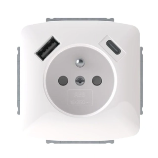 ABB 5569A-A32357 B Tango Zásuvka 1násobná s kolíkem, s clonkami, s nabíjením USB-A, USB-C, bílá