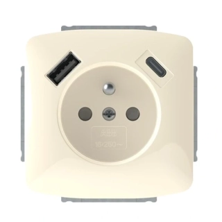 ABB 5569A-A32357 C Tango Zásuvka 1násobná s kolíkem, s clonkami, s nabíjením USB-A, USB-C, slonová kost
