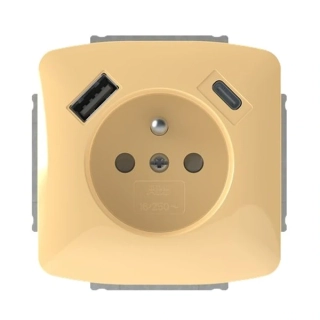 ABB 5569A-A32357 D Tango Zásuvka 1násobná s kolíkem, s clonkami, s nabíjením USB-A, USB-C, béžová