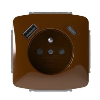 ABB 5569A-A32357 H Tango Zásuvka 1násobná s kolíkem, s clonkami, s nabíjením USB-A, USB-C, hnědá