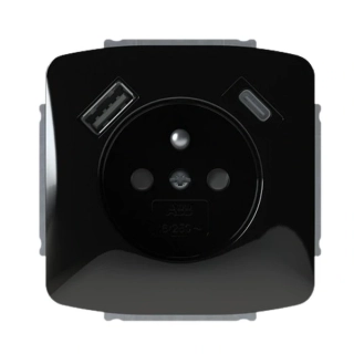 ABB 5569A-A32357 N Tango Zásuvka 1násobná s kolíkem, s clonkami, s nabíjením USB-A, USB-C, černá