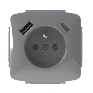 ABB 5569A-A32357 S2 Tango Zásuvka 1násobná s kolíkem, s clonkami, s nabíjením USB-A, USB-C, kouřově šedá