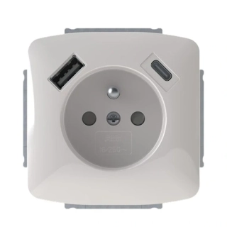 ABB 5569A-A32357 S Tango Zásuvka 1násobná s kolíkem, s clonkami, s nabíjením USB-A, USB-C, šedá