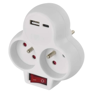 EMOS P0073 Rozbočovací zásuvka 2x 230V/AC, vypínač, nabíjení 1xUSB-A + 1xUSB-C, bílá