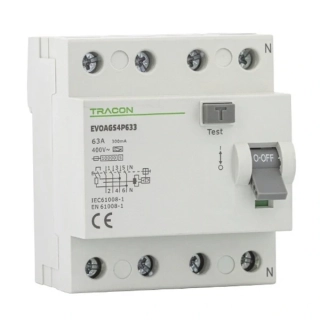 Tracon EVOAGS4P633 Proudový chránič, 4 pól, 63A, 300mA, 10kA, A/S