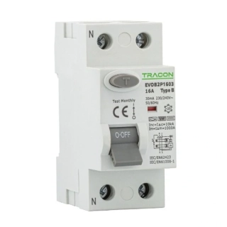 Tracon EVOB2P161 Proudový chránič, 2 pólový, 16A, 100mA, 10kA, B