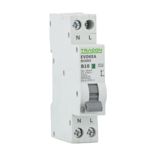 Tracon EVOKEAC1303 Kombinovaný proudový chránič elektro., 2P, 1 mod., char. C, C13, 30mA, 6kA, A