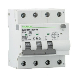 Tracon EVOKMA4B203 Kombinovaný proudový chránič 4P, 4 mod, char. B, B20A, 300 mA, 10kA, A
