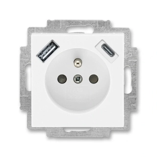 ABB 5569H-A32357 03, LEVIT Zásuvka 1násobná s kolíkem, s clonkami, s nabíjením USB-A, USB-C; bílá/bílá