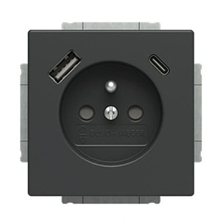 ABB 2CKA002017A1913 FUTURE Zásuvka 1násobná s kolíkem, s clonkami, s nabíjením USB-A, USB-C, antracitová, 20 MUCB2USB-A-81-500