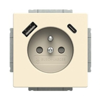 ABB 2CKA002017A1914 FUTURE Zásuvka 1násobná s kolíkem, s clonkami, s nabíjením USB-A, USB-C, slonová kost, 20 MUCB2USB-A-82-500