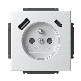 ABB 2CKA002017A1915 FUTURE Zásuvka 1násobná s kolíkem, s clonkami, s nabíjením USB-A, USB-C, hliníková stříbrná, 20 MUCB2USB-A-83-500