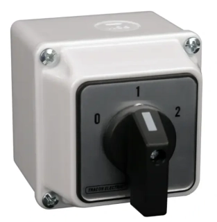 Krabicový vačkový přepínač, 0-1-2 Tracon TKB-326/4T65 400V, 50Hz, 32A, 2×4P, 11kW, 64×64mm, 60°, IP65