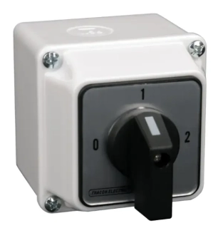 Krabicový vačkový přepínač, 0-1-2 Tracon TKB-329/3T65 400V, 50Hz, 32A, 2×3P, 11kW, 64×64mm, 90°, IP65