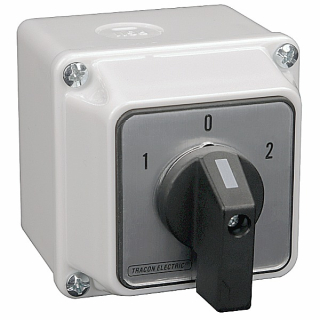 Krabicový reverzační vačkový přepínač motoru, 1-0-2 Tracon TKM-20/NT65 400V, 50Hz, 20A, 5,5kW, 48×48mm, IP65