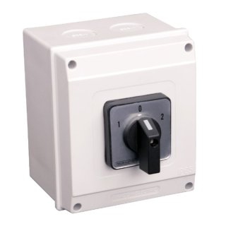 Reverzační přepínač motoru, 1-0-2, v krabici Tracon TKM-25/NT65 400V, 50Hz, 25A, 7,5kW, 48×48mm, IP65