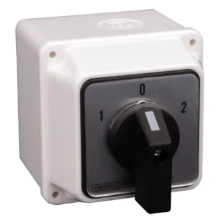 Krabicový vačkový přepínač, 1-0-2 Tracon TKV-326/3T65 400V, 50Hz, 32A, 2×3P, 11kW, 64×64mm, 60°, IP65