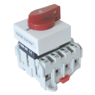 Bezpečnostní vypínač upevnitelný na DIN-lištu Tracon TSM-20/3 400V, 50Hz, 20A, 3P, 5,5kW, 42×42mm