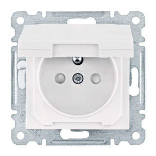 HAGER WL1140 Lumina Zásuvka se zemnícím kolíkem, s clonkami a víčkem, IP44, bílá lesk