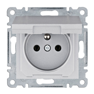 HAGER WL1122 Lumina Zásuvka se zemnícím kolíkem a víčkem, IP44, stříbrná mat