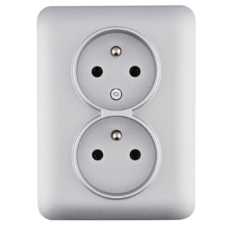 HAGER WL1272 Lumina soul Dvojzásuvka s ochranným kolíkem kompletní 16A/250V, stříbrná mat