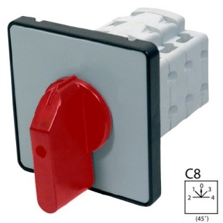 SEZ S10 JD 2402 C8R Vestavný vačkový spínač s čelní deskou, s polohou 0, 10A, 2-1-0-3-4, červená páčka