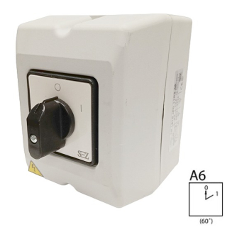 SEZ S16 JPD 1103 A6 Vačkový spínač v krytu IP65, s čelní deskou 16A, 0-1, 3P