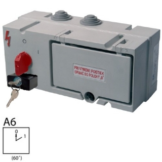 SEZ S16 NJZ 1104 A6R Vačkový spínač ve skříni s pojistkami, uzamykatelný zámkem 16A, 0-1, 4P, červená páčka
