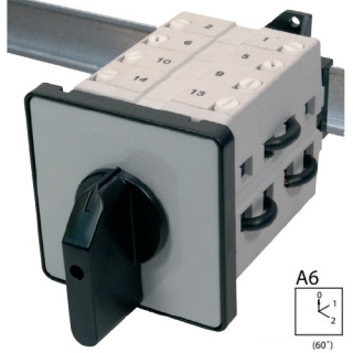 SEZ S160 JLD 2203 C6 Vestavný vačkový spínač s čelní deskou, s upevněním na lištu, přepínač sítí 160A, 1-0-2