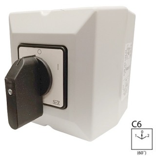 SEZ S160 JPD 2203 C6 Vačkový spínač v krytu IP65, s čelní deskou, přepínač sítí 160A, 1-0-2