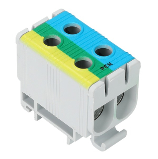 Tracon FLEAL-50/2KZS Rozvodná svorka odbočná, montáž na DIN lištu, modro-zeleno-ž 6-50mm2, max. 1000VAC/1500VDC, max.160A